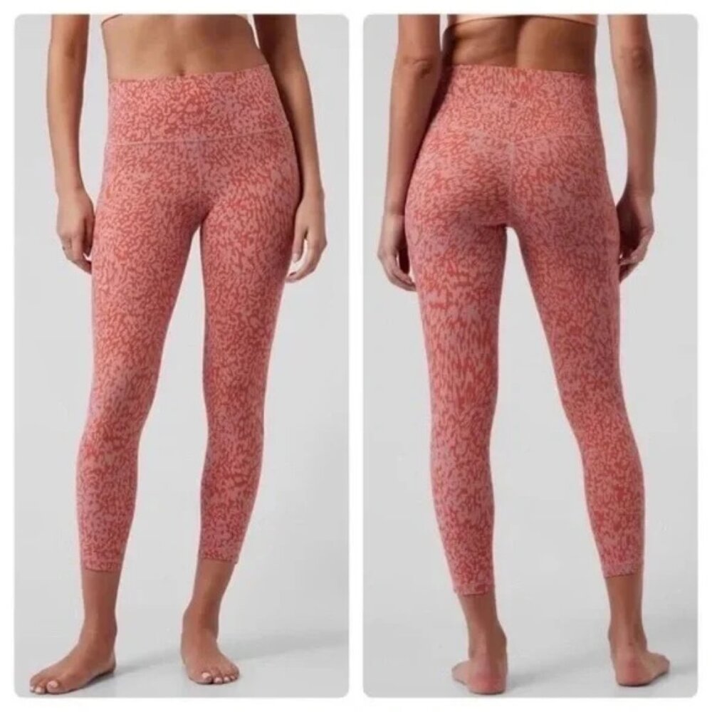 Athleta Orange Pink Salutationโ Stash Pocket II Printed Leggings